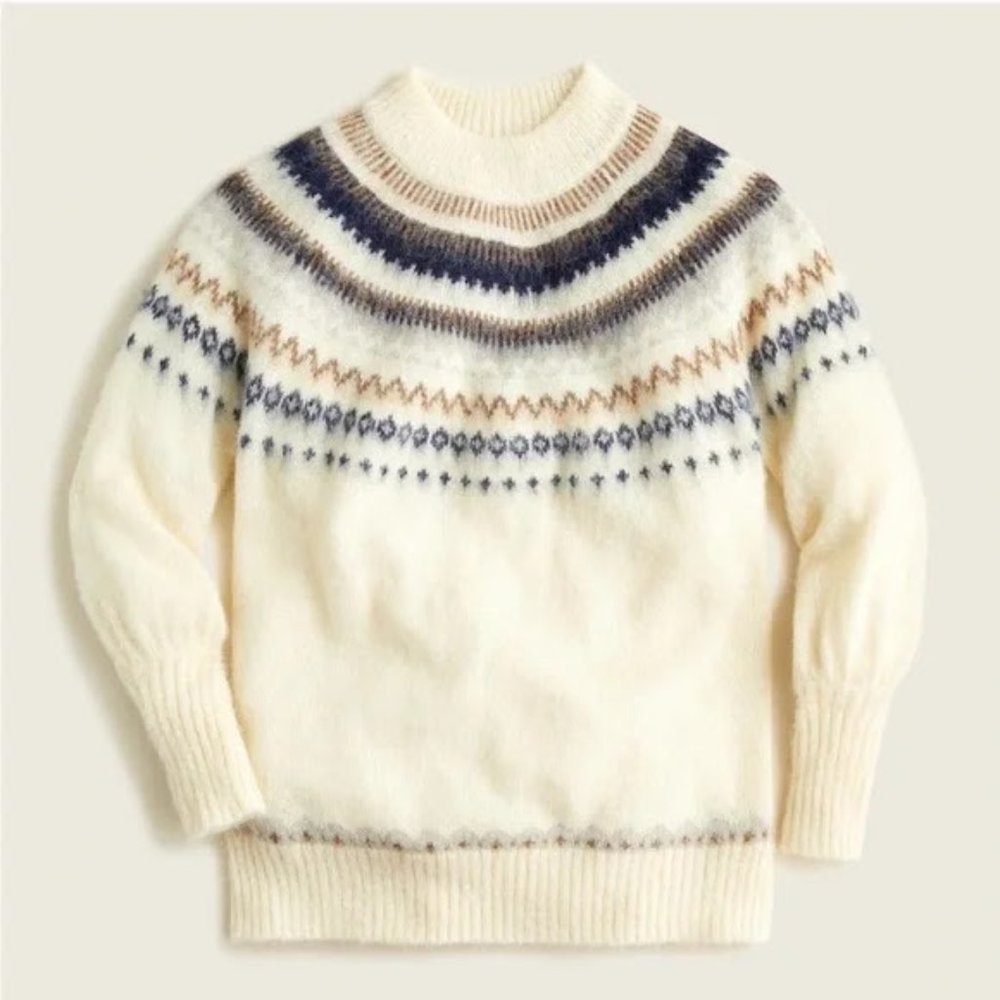 J.Crew Collection Alpaca and Wool Fair Isle Fuzzy Oversized Sweater - L